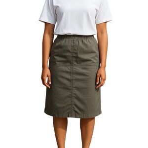 Eddie Bauer Small Petite Green Midi Utility Skirt Elastic Waist Outdoor